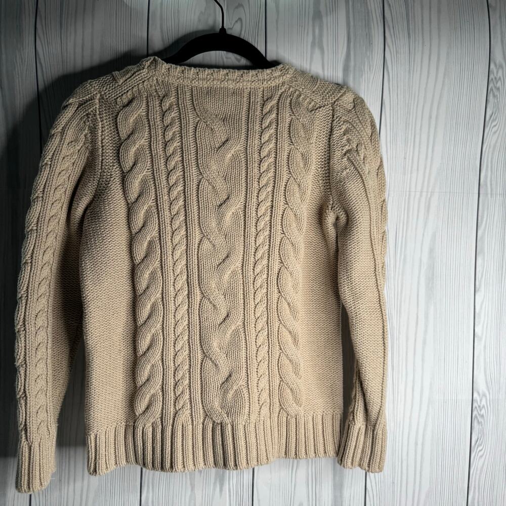LL Bean Sweater Womens Size Small Petite Cable Knit 100% Cotton Crewneck - Picture 3 of 8